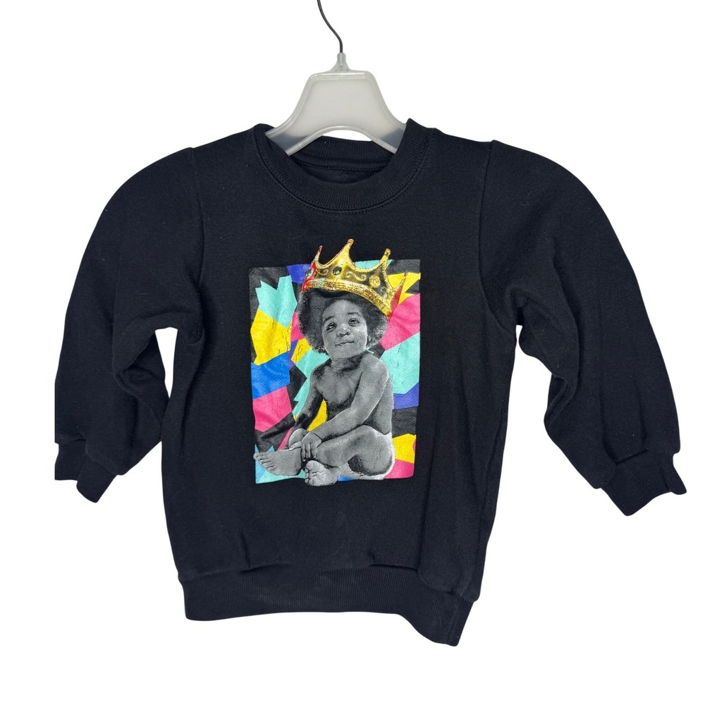 Notorious BIG Ready to Die Baby Crown Crewneck Sweatshirt Kids 4T Black